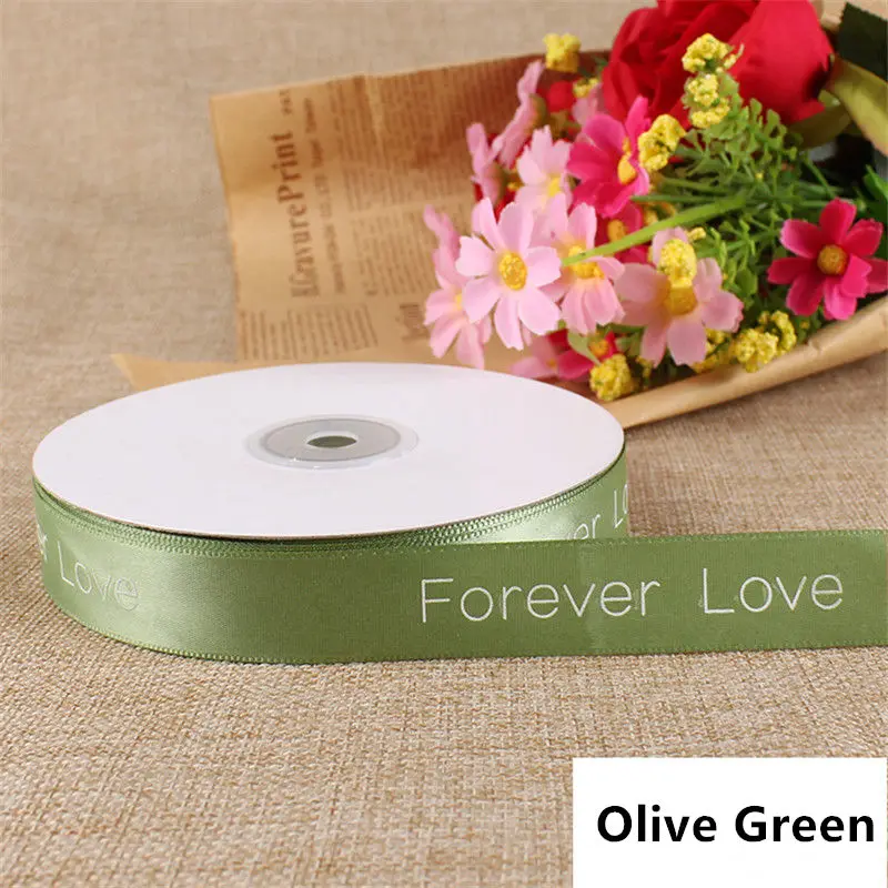 Olive Green Высокое качество 2 см ширина Полиэфирная Лента печатная романтическая Цветочная на День святого Валентина упаковка подарок торт магазин Свадебная лента Материал - Цвет: Olive Green