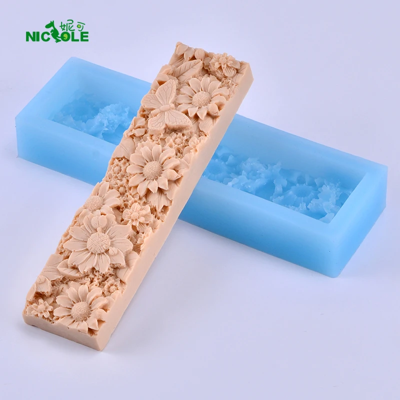 

Flower Pattern Loaf Soap Silicone Mold Flat Rectangle Handmade Craft Mould