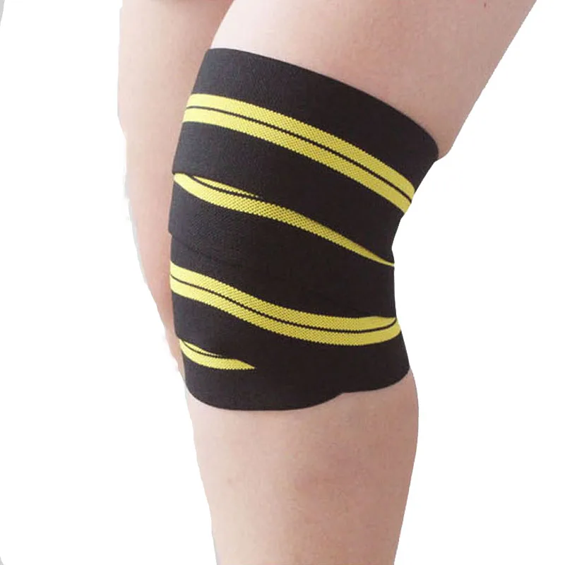 Black with yellow AOLIKES 1 шт. 2 м* 7,5 см фитнес-бандаж для фитнеса Тяжелая атлетика до колена компрессионные тренировочные обертывания эластичные бинты - Цвет: Black with yellow