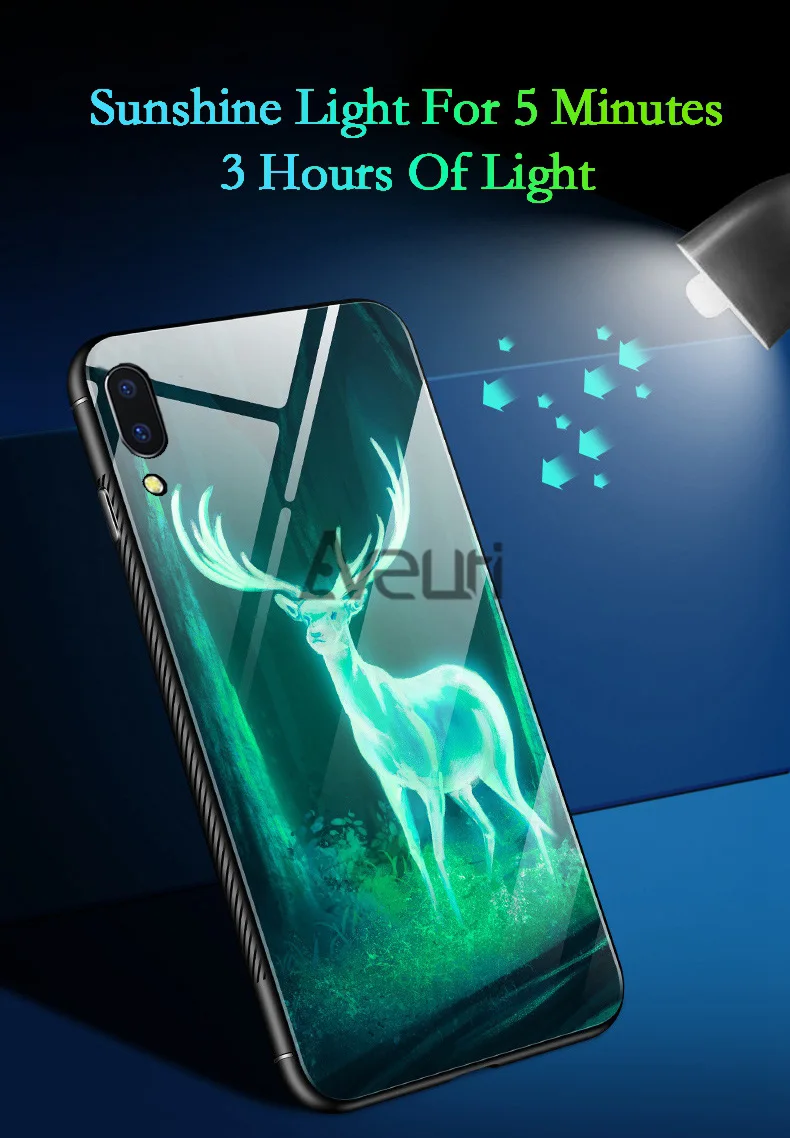 Светящийся чехол из закаленного стекла для huawei P20 P30 Pro P20 Lite, чехол для телефона huawei P Smart Honor 10 Lite, чехол