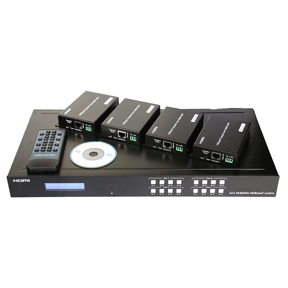 PUZHIJIE 4x4 HDBaset Matrix 4X4 HDMI Extender Switcher 2 0 HDCP2.2 4K 60HZ с 4 POE приемниками по UTP кабелю|Кабели HDMI| |