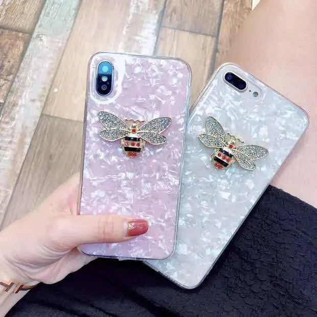 Kuutti Squishy Pink Black White Luxury Rhinestone Metallic Bee Silicone Phone Cases for iPhone 6s CaseS 6 7 8 Plus X |
