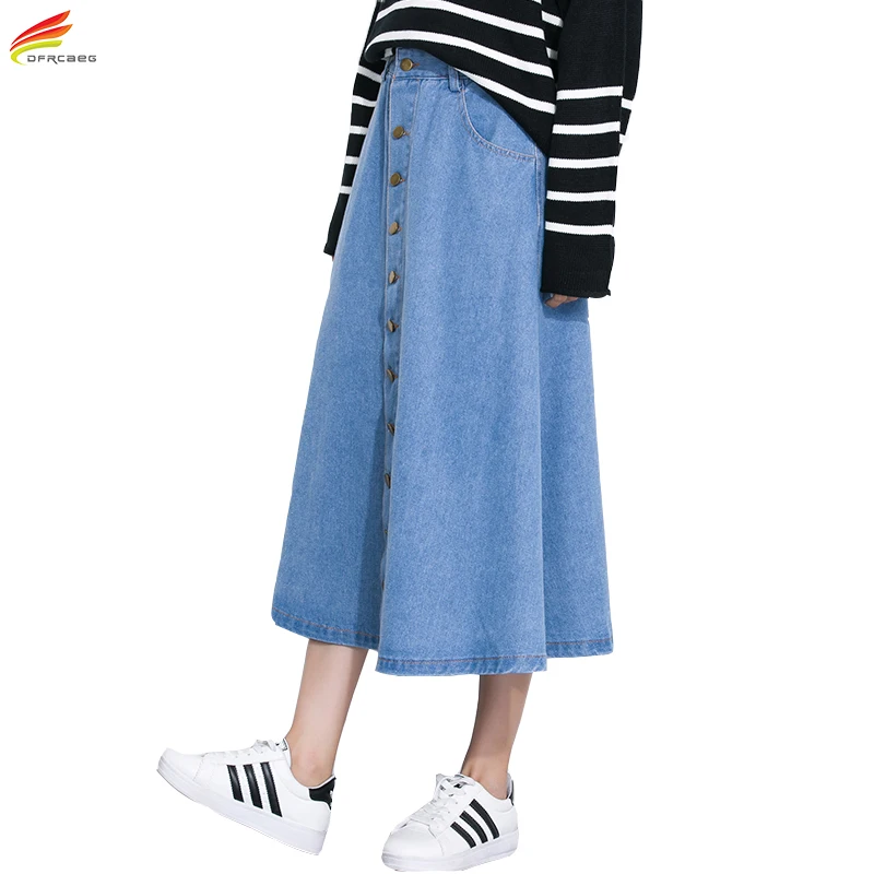 Лето 2017 женские джинсовые юбки Женщины одной кнопки линии Casual Saia джинсы