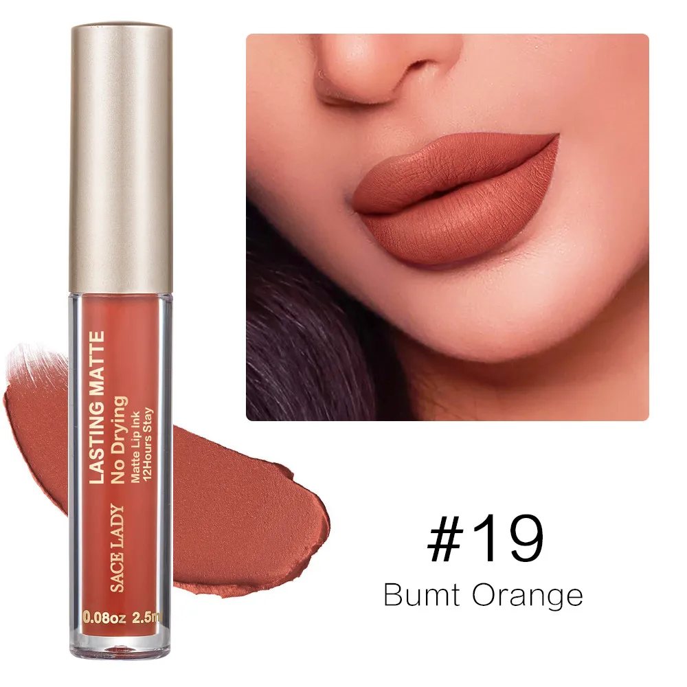 19 Burnt Orange SACE LADY, 23 Цвета, жидкая губная помада, макияж, не высыхает, матовая помада для губ, стойкий блеск для губ, оттенок, натуральный бренд, косметика - Цвет: 19 Burnt Orange