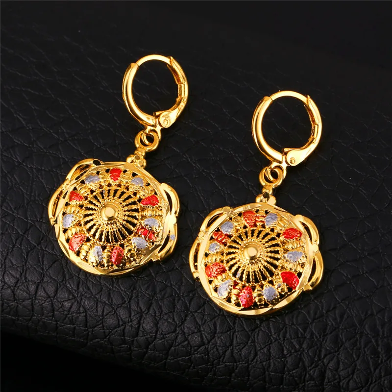 U7 Массивные Висячие Серьги Женские Ювелирные Изделия Позолоченные Этнические