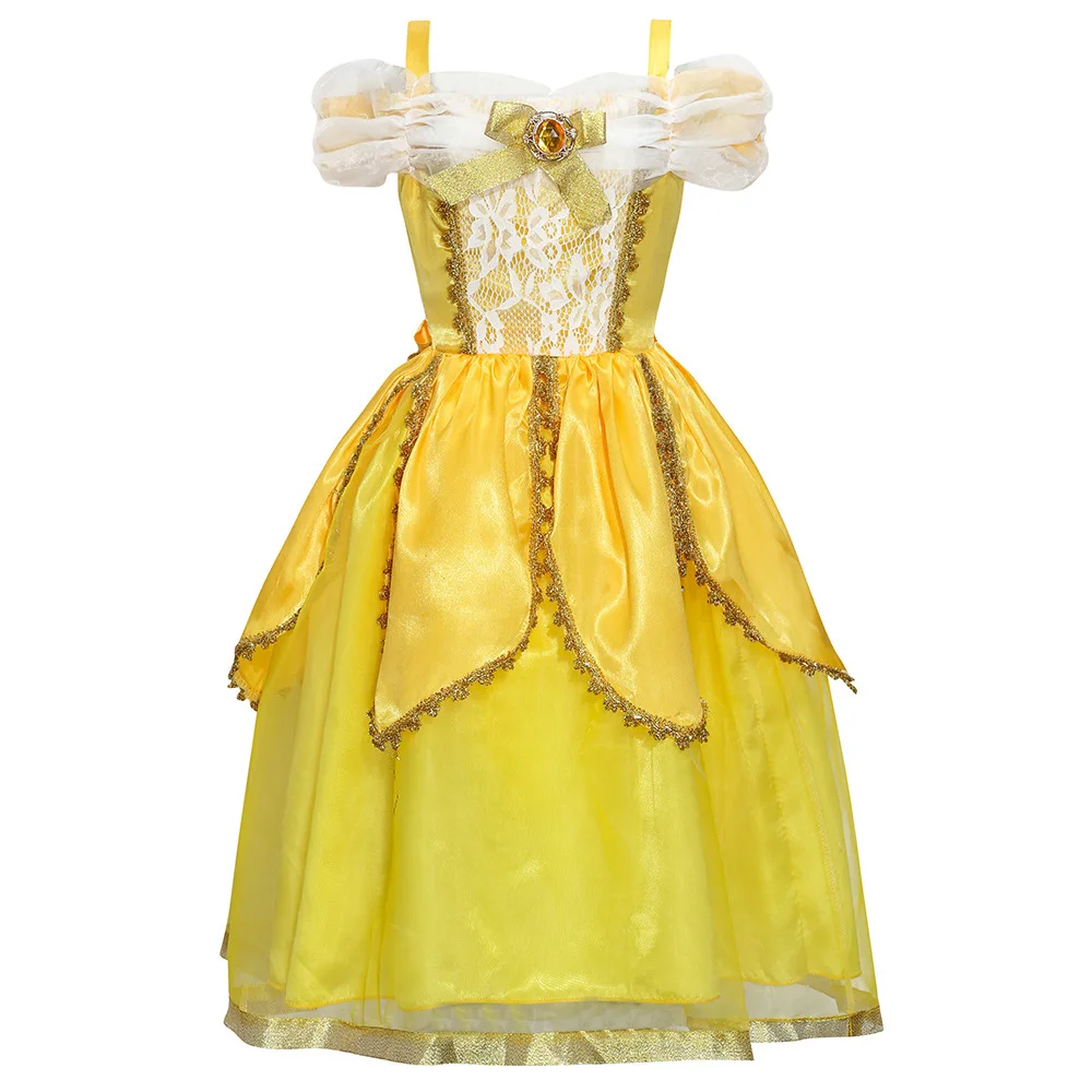 Disney Belle/Детское платье принцессы; платье принцессы с бантом и принтом для девочек