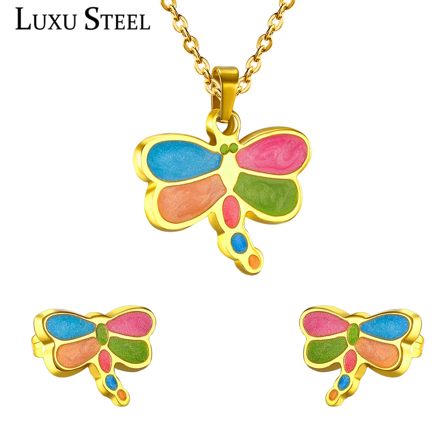 Кулон в форме стрекозы LUXUSTEEL Красочные Ювелирные наборы для женщин/девочек колье