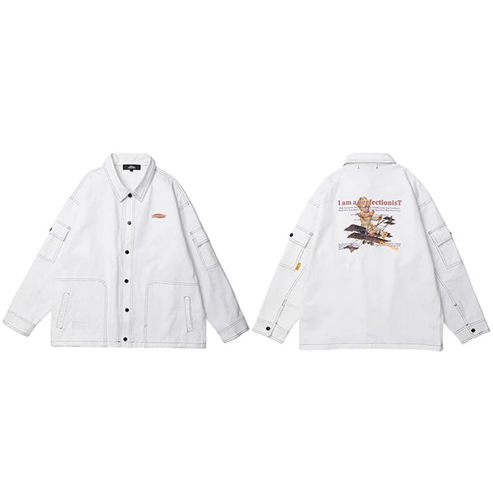 A42F011 White Мужская куртка-карго в стиле хип-хоп, уличная куртка в стиле Харадзюку, ретро, ветровка, детская белая куртка с принтом самолета, осенняя уличная одежда - Цвет: A42F011 White