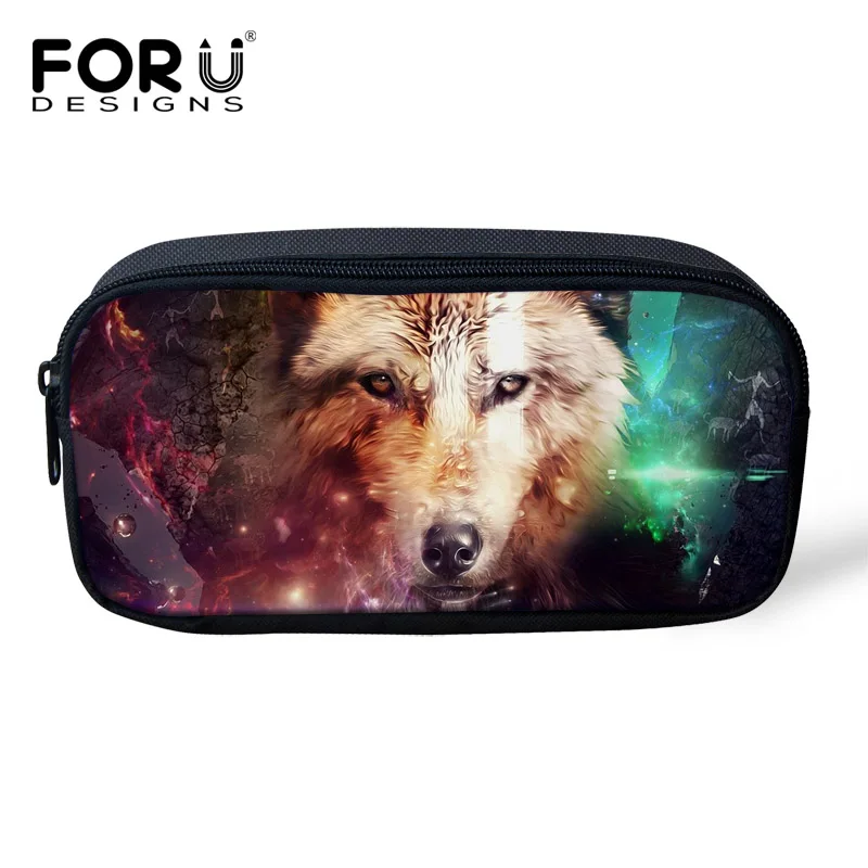 FORUDESIGNS 3D волк животное ребенок модный пенал органайзер для ручек карандашей держатель для школьные принадлежности женский макияж косметичка