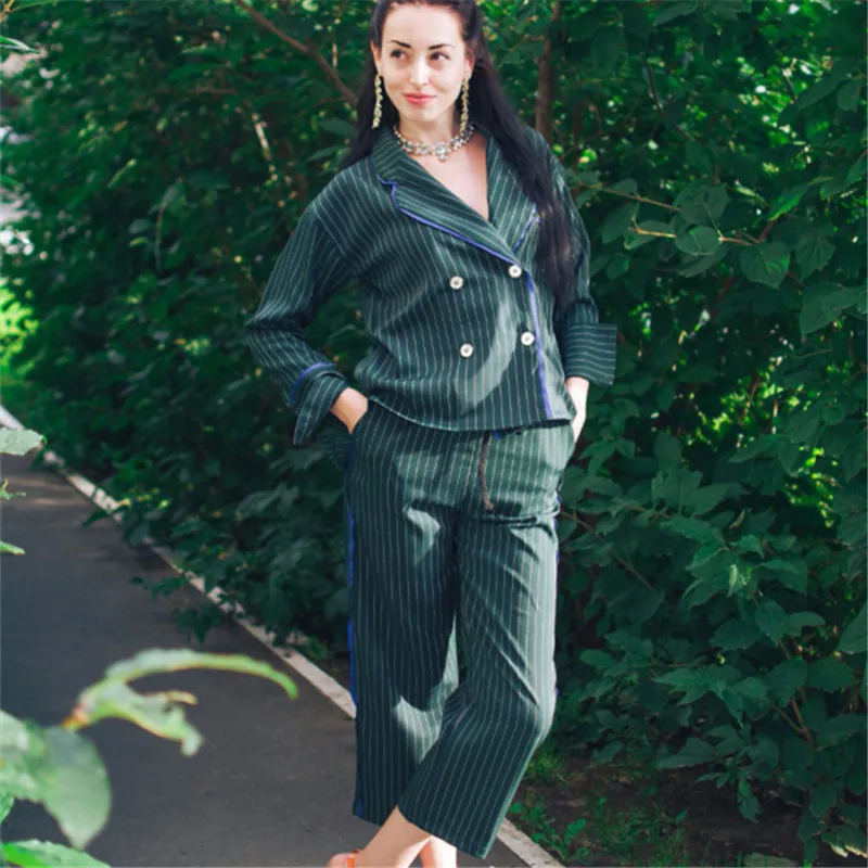 Женский Повседневный костюм Rugod пиджак в полоску и брюки до щиколотки комплект из