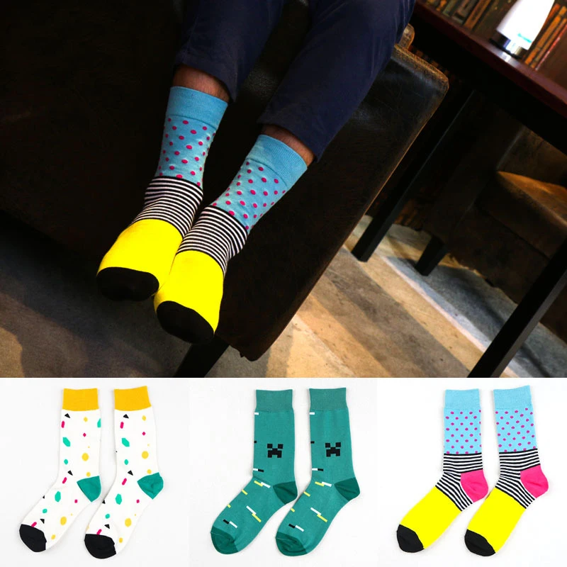 Модные Цветные цветные носки 2017 мужские хлопковые жаккардовые в полоску