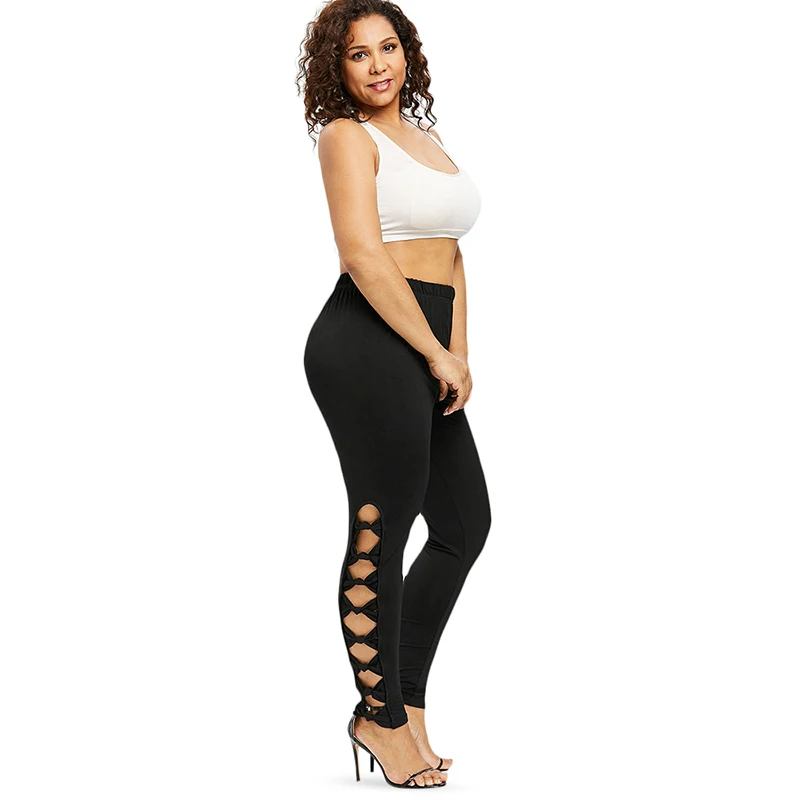 PlusMiss плюс Размеры 5XL 4XL Высокая Талия вырезать Фитнес леггинсы Legins Женская одежда