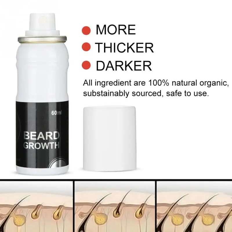 Мужской спрей для роста бороды 60 мл натуральное масло ускорения волос на лице