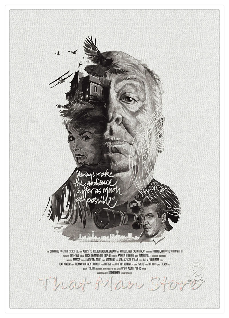 Psycho Notorious North by Northwest Hitchcock украшение для дома белая крафт-бумага фильм плакат рисунок наклейки на стену - Цвет: Бургундия