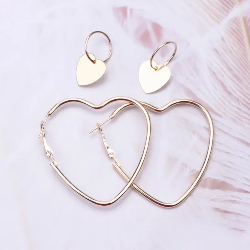 Gold 118 EK522 Heart Earrings For Women Korean Sweet Fashion Jewelry Hollow Heart Exaggerated Hanging Dangler Eardrop Female Simple Gift - Окраска металла: Gold 118