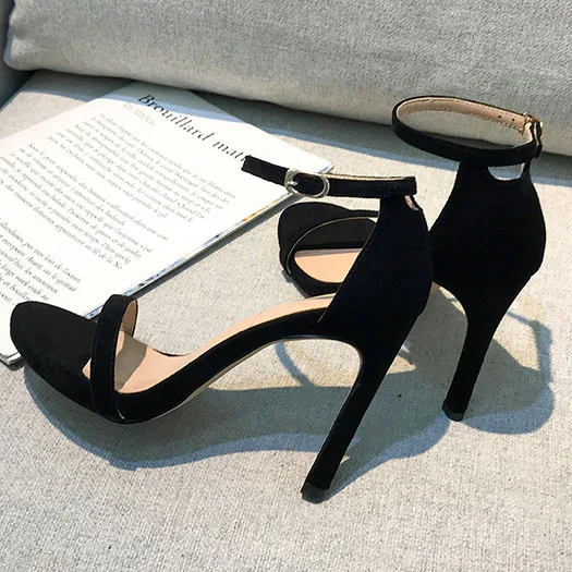 black suede 10cm Фетиш Высокий каблук туфли-лодочки для стриптиза обувь из натуральной кожи черные женские туфли-лодочки для подиума сандалии с ремешком на лодыжке блестящие - Цвет: black suede 10cm