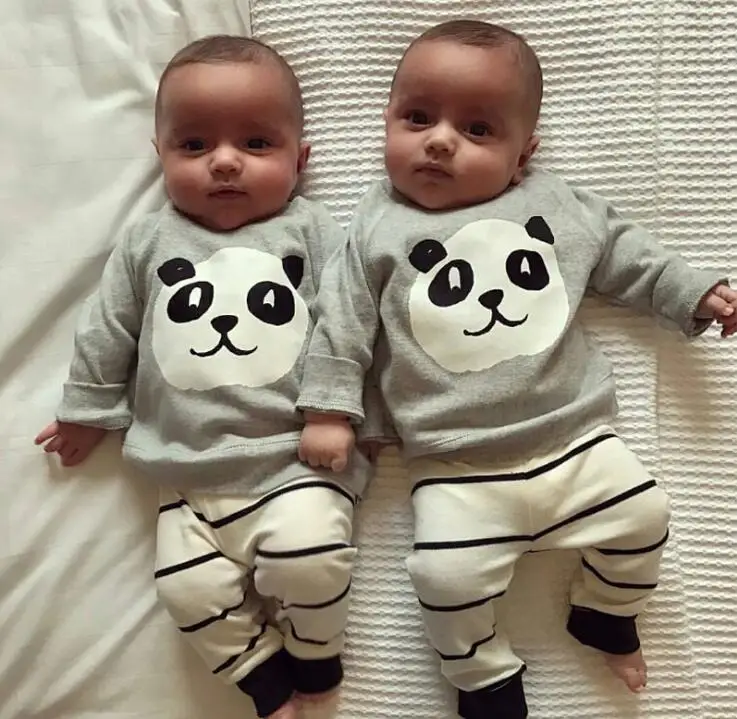 Ins AliExpress Kids Children's Panda Striped Long Sleeve Set Girls' Navy T-shirt Haren Pants Two-piece | Детская одежда и