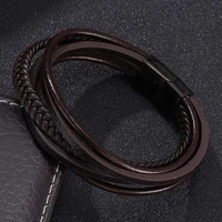 vintage men jewelry brown multilayer leather bracelets bangles black magnetic buckle fashion women jewelry gift bb506