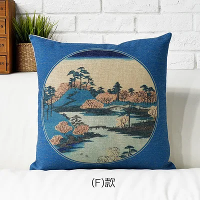 Японская Подушка Ukiyo-e Fujiyama, винтажная льняная подушка, подушки Подушка домашний декор для дивана подушки - Цвет: F