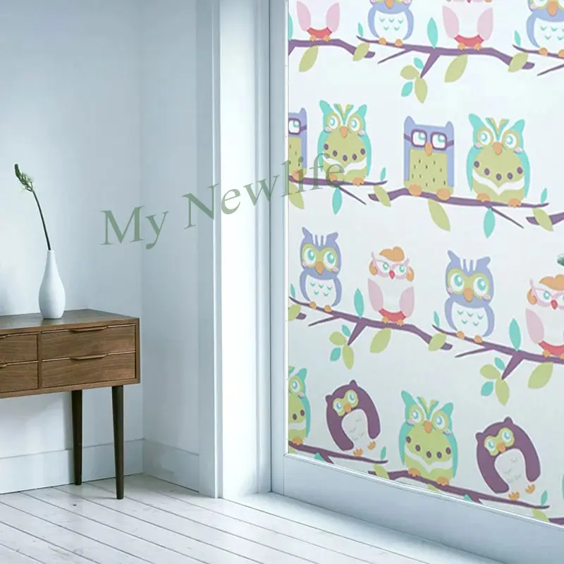 

Cartoon Owl birds Privacy Window Film Decorative Stained Frosted Static Cling Glass sticker kids room Home Decor 45/60/90*200cm