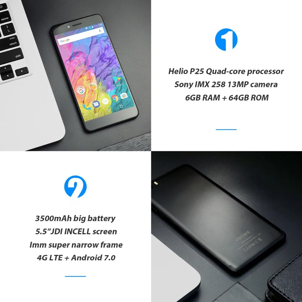 Vernee Mars Pro 5 &quotFHD Дисплей 6 ГБ 4G B LTE Мобильного Телефона MT6757T Octa Core 3500 mAh Android7.0 OTG 13MP