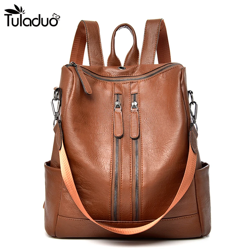 

2022 Top Quality Brand Fashion Blackleather Men's Backpacks Schoolbag Computer Travel Preppy Style Brown Women Backpack Bolsas