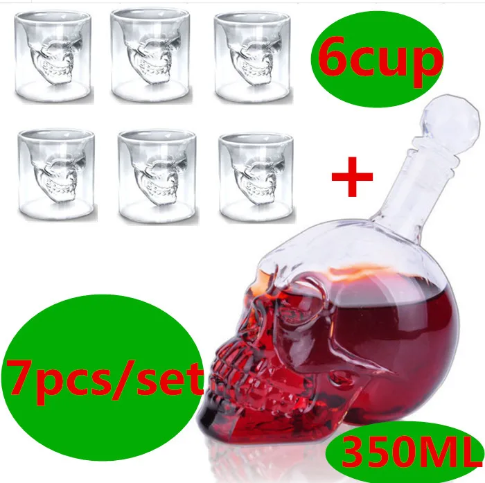 6cup and 350ml bottl 7 шт./компл. хрустальный череп рюмка, Стекло es набор чашка с 550 мл вина Стекло бутылки виски графин домашний бар водка чашка для питья подарок - Цвет: 6cup and 350ml bottl
