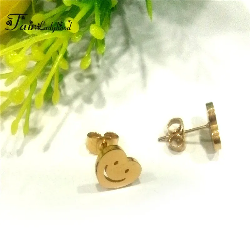 FairLadyHood Stud Earrings For Women Girls Stainless Steel Heart Shape Smile Face Women's Jewelry Gift | Украшения и