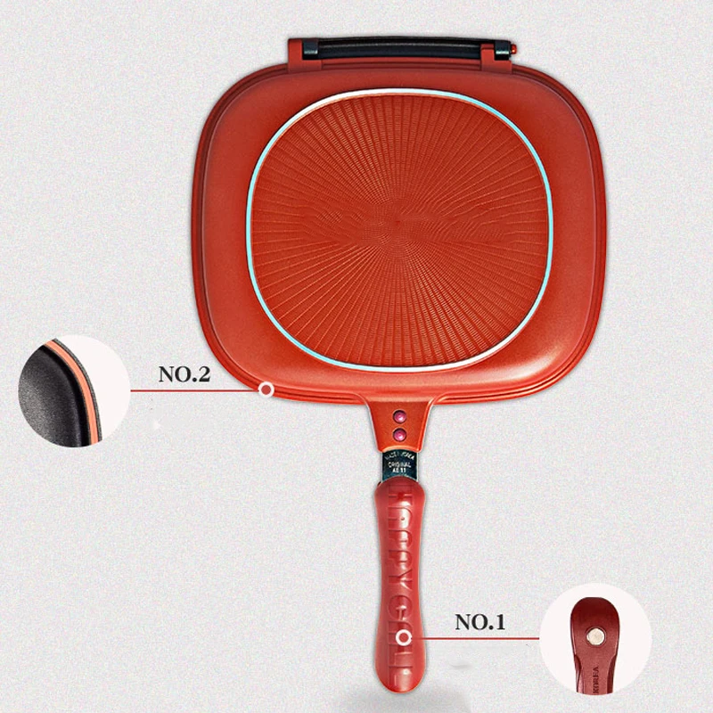 Сковорода с антипригарным покрытием двусторонняя красная Складная сковорода