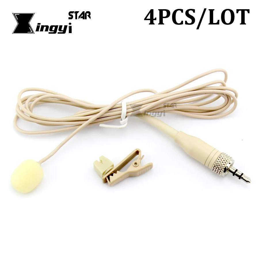 

4Pcs Beige Tie Clip Mic Lavalier Lapel Microphone 3.5mm Screw Lock Stereo Plug For Karaoke Wireless System BodyPack Transmitter