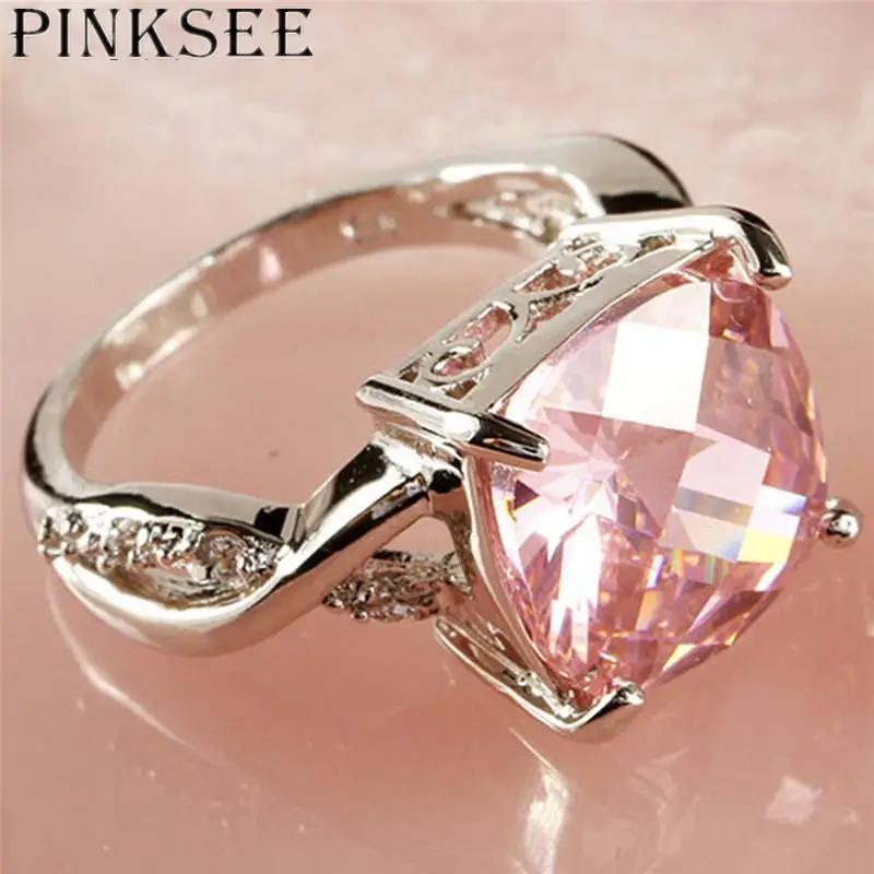 PINKSEE роскошные розовые фиолетовые кубические циркониевые Квадратные Кольца для