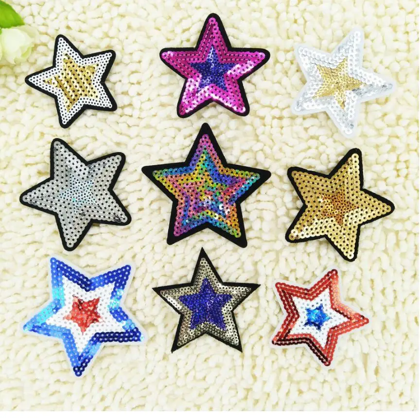 5pcs Sequins five-pointed star cloth stickers clothing shoes and hats accessories sequins embroidered stars embroidery | Дом и сад