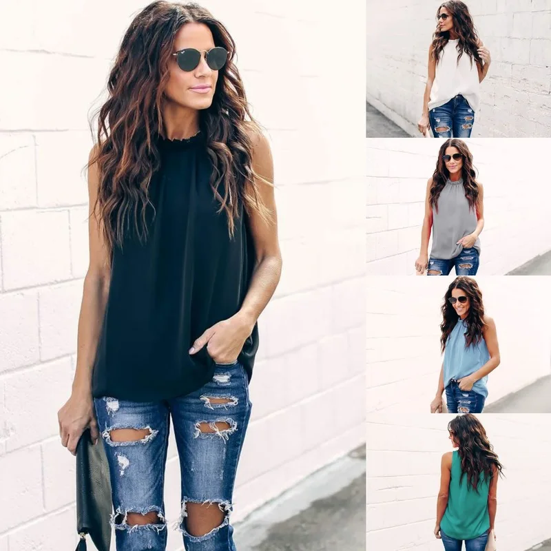 Акция дешевые летние женские футболки без рукавов Женские повседневные топы со