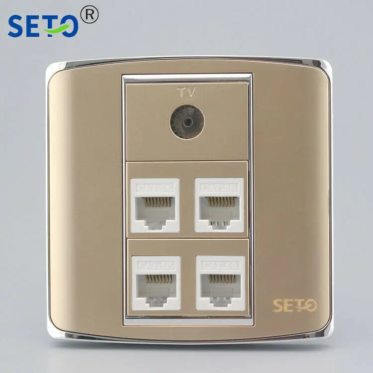 86 Тип четыре порта RJ45 Cat5e Lan + один ТВ настенная пластина розетка Keystone Лицевая