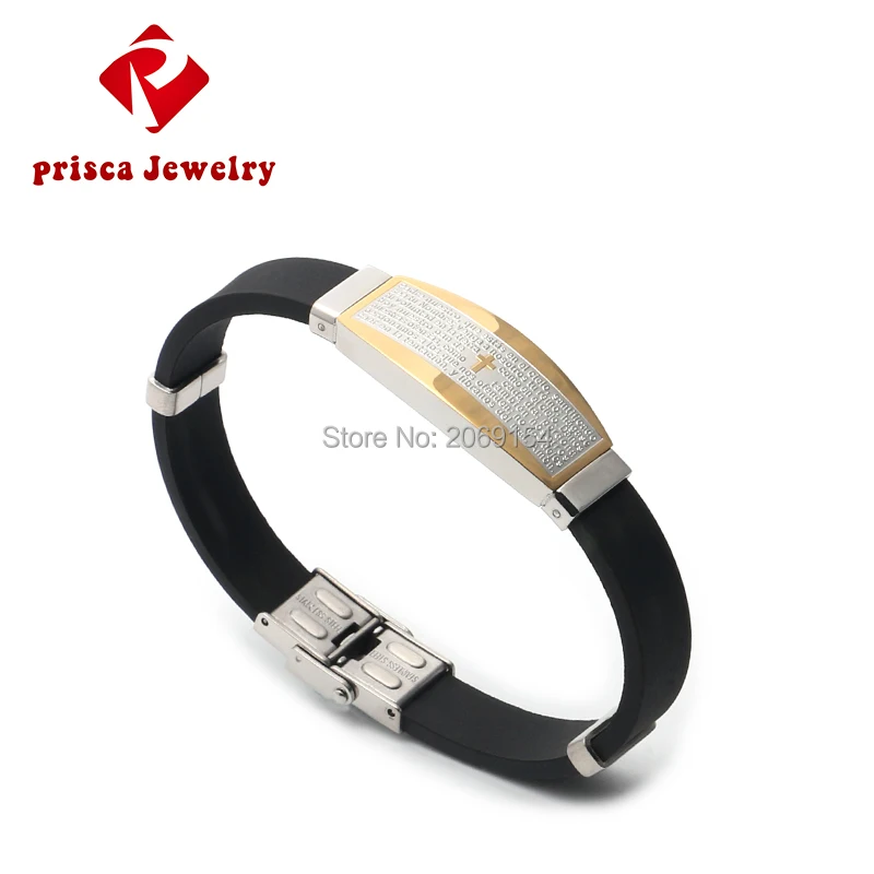 Золотой Силиконовый браслет с крестом мужские ювелирные изделия модный