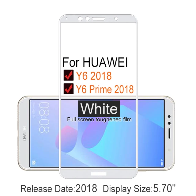 Y6 Prime 2018 White 2 шт Полное покрытие экрана протектор Закаленное стекло для huawei Y6 prime 5,7" 9 H Защитное стекло для Y6 Prime пленочный чехол - Цвет: Y6 Prime 2018 White