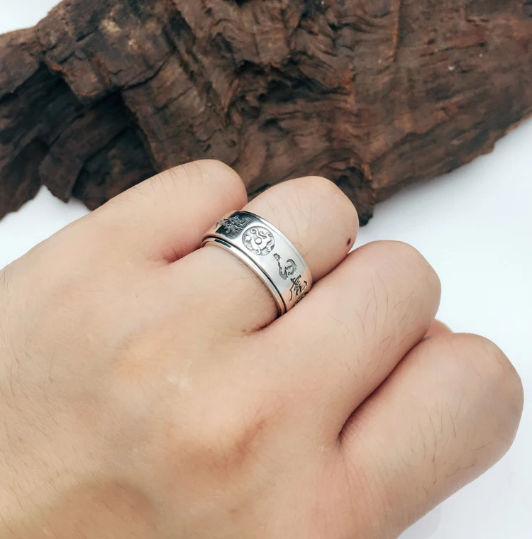 925 Серебряное кольцо с изображением дракона тигра, Китайское кольцо с четырьмя мифическими зверями, настоящее чистое серебряное кольцо на удачу, вращающееся кольцо фэншуй, ювелирное изделие на удачу