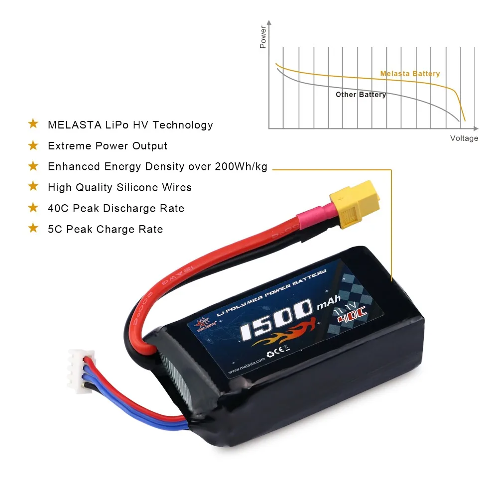 Аккумулятор Melasta LiPo 2 упаковки 1500 мА/ч 40C 3S 11 1 В С XT60 для радиоуправляемого самолета