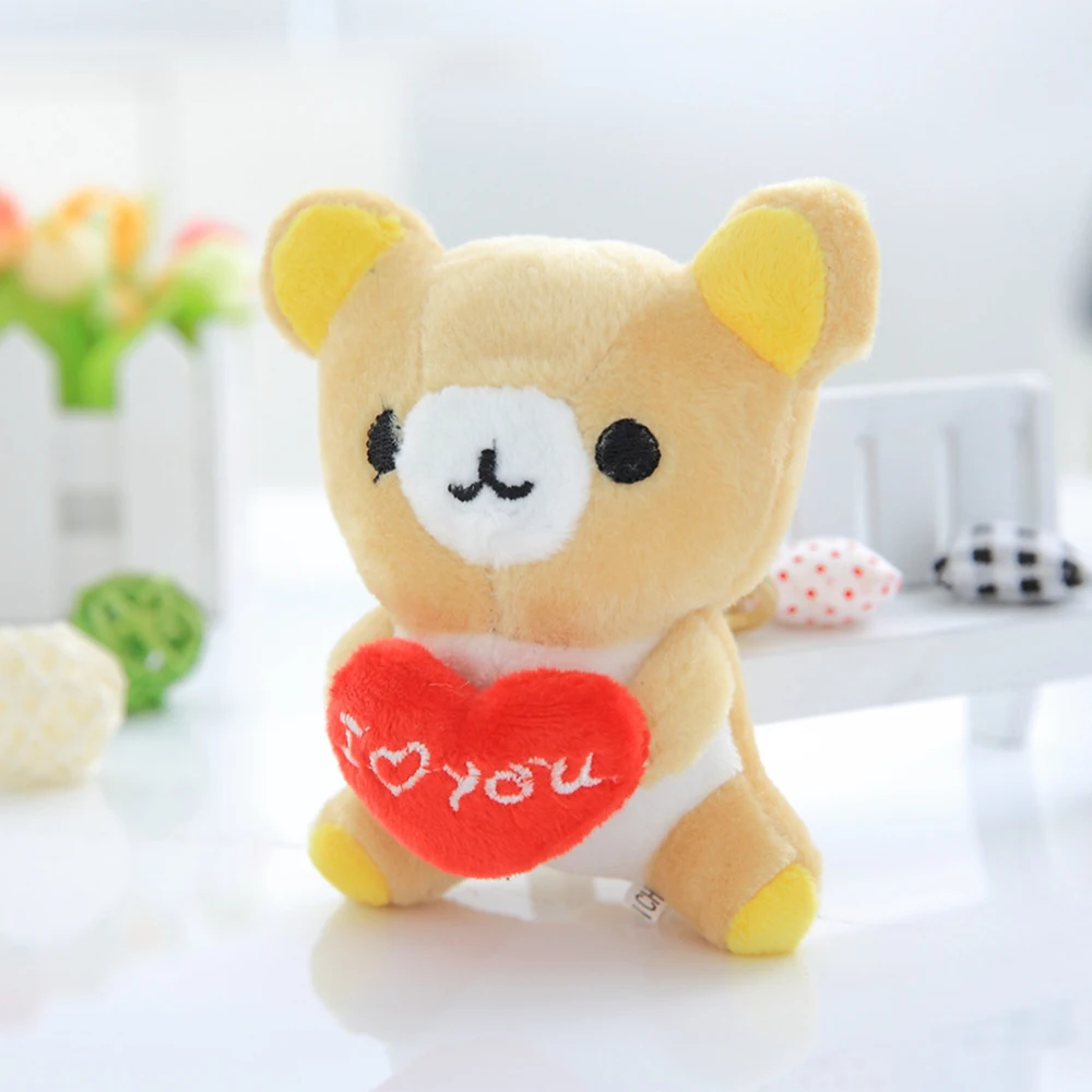 10cmred heart beige Милый плюшевый мишка Rilakkuma, расслабляющий медведь, плюшевая игрушка, плюшевый мишка, подушка, подарок для девочки, рождественский подарок - Цвет: 10cmred heart beige