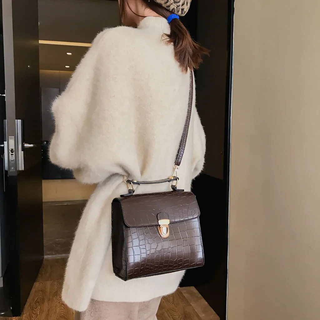 Женская однотонная сумка из крокодиловой кожи простая универсальная через плечо