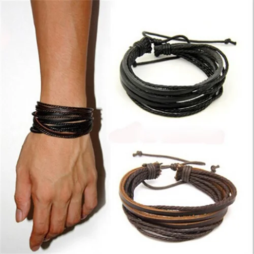 Мужская мода MINHIN многослойный Плетеный браслет из натуральной кожи Браслет