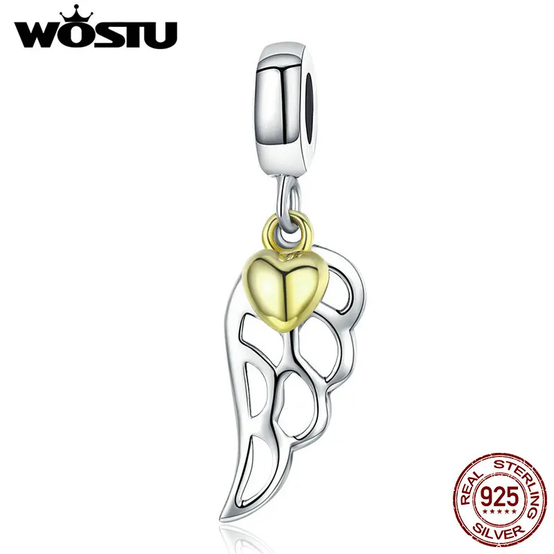 WOSTU 100% 925 пробы серебряные полые крылья феи милые Очаровательные бусы для