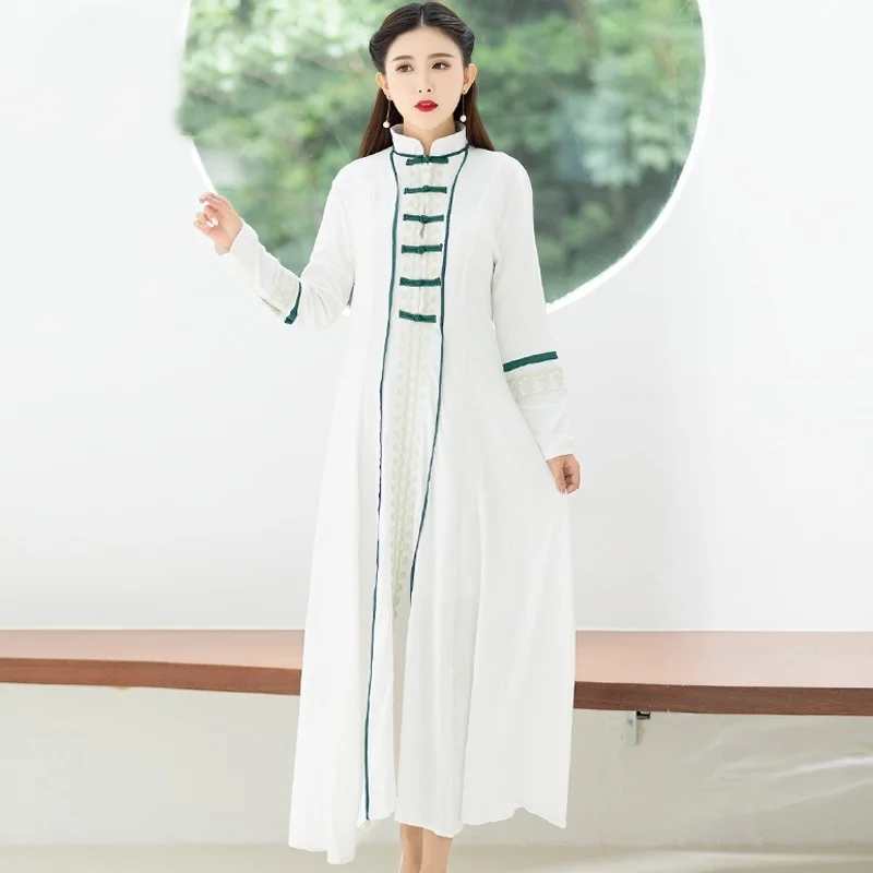 Традиционное китайское платье макси размера плюс Cheongsam винтажное Ретро Vestido Медитация одежда Ao Dai вьетнамское платье TA1430