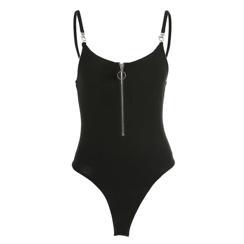 Женский сексуальный цельный черный на молнии однотонный летний комплект бикини