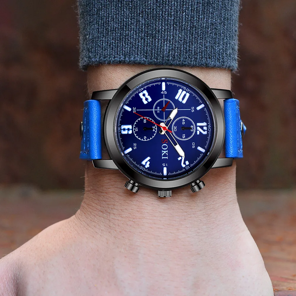 Пара Мода ремешок аналоговые кварцевые круглые наручные часы мужские Часы