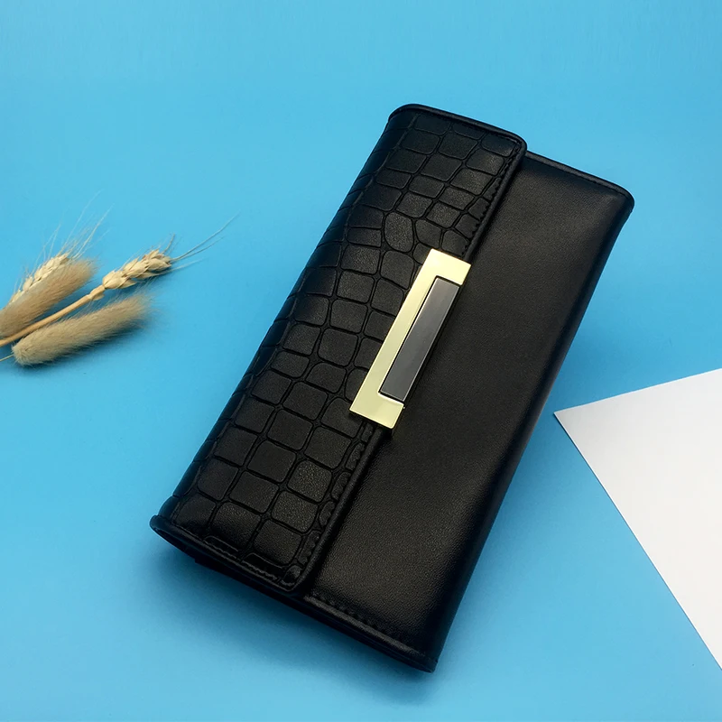 

Luxury Leather Wallet For Women Black Phone Bag Lady Clutch Coin Purse Female Card holder Long Wallets porte feuille femme