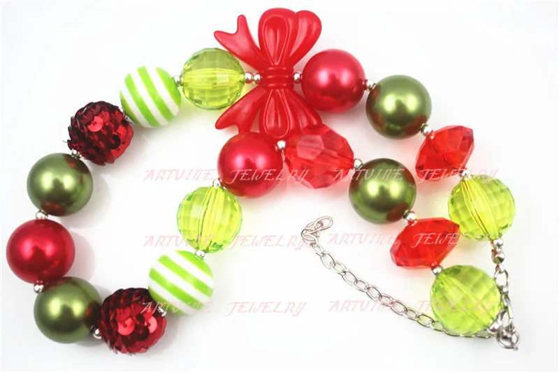2 шт. бусины с блестками и красным бантом ожерелье для новогодних девочек
