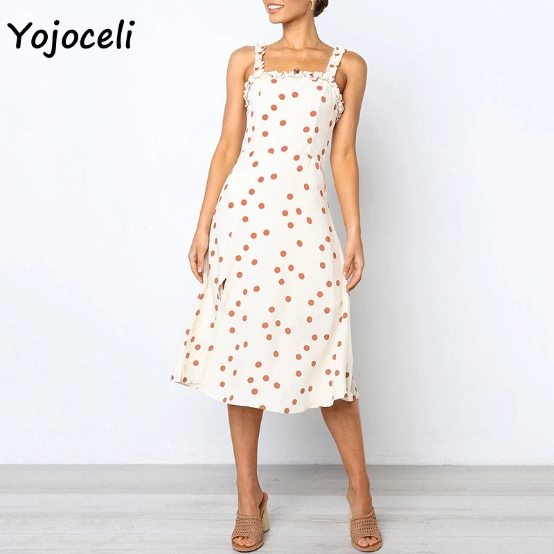 Yojoceli/2019 летнее платье в горошек с принтом женское повседневное пляжное boho до
