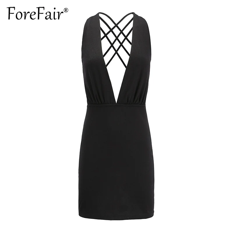 Женское Клубное платье с лямкой на шее Forefair черное облегающее вечернее