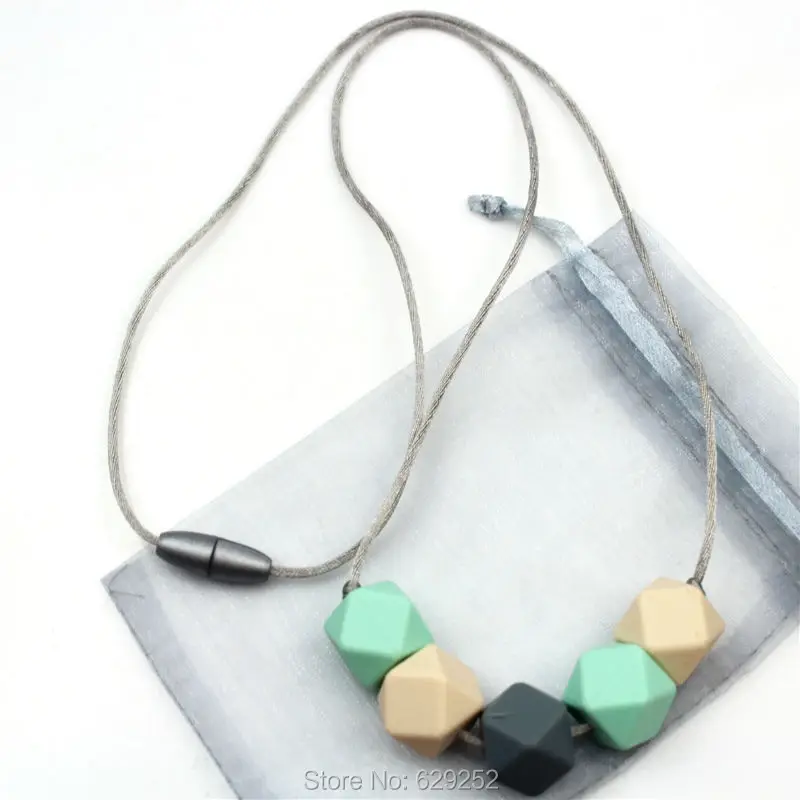 New 1pcs Mint Green Navajo White Silicone Hexagon Beads Nursing Baby Teether Teething Necklace BPA Free TN007 | Украшения и